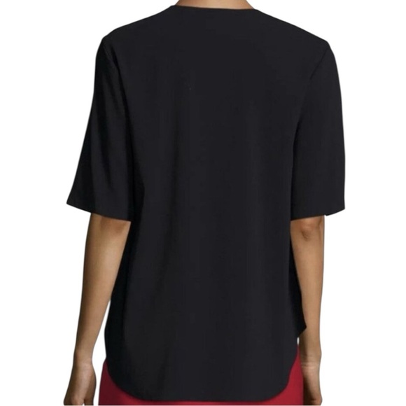 Theory Black Antazie Silk Keyhole Neck Crew Neck Short Sleeve Top In Size P - Picture 2 of 8